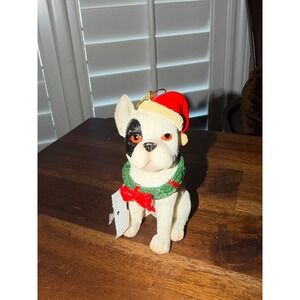 Adorable French Bulldog Christmas Ornament Santa Hat Wreath Bow Kohl's New